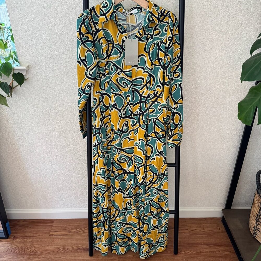 NWT Aab Collection Abstract Pattern Modest Long Sleeve‎ Maxi Dress Size XXS